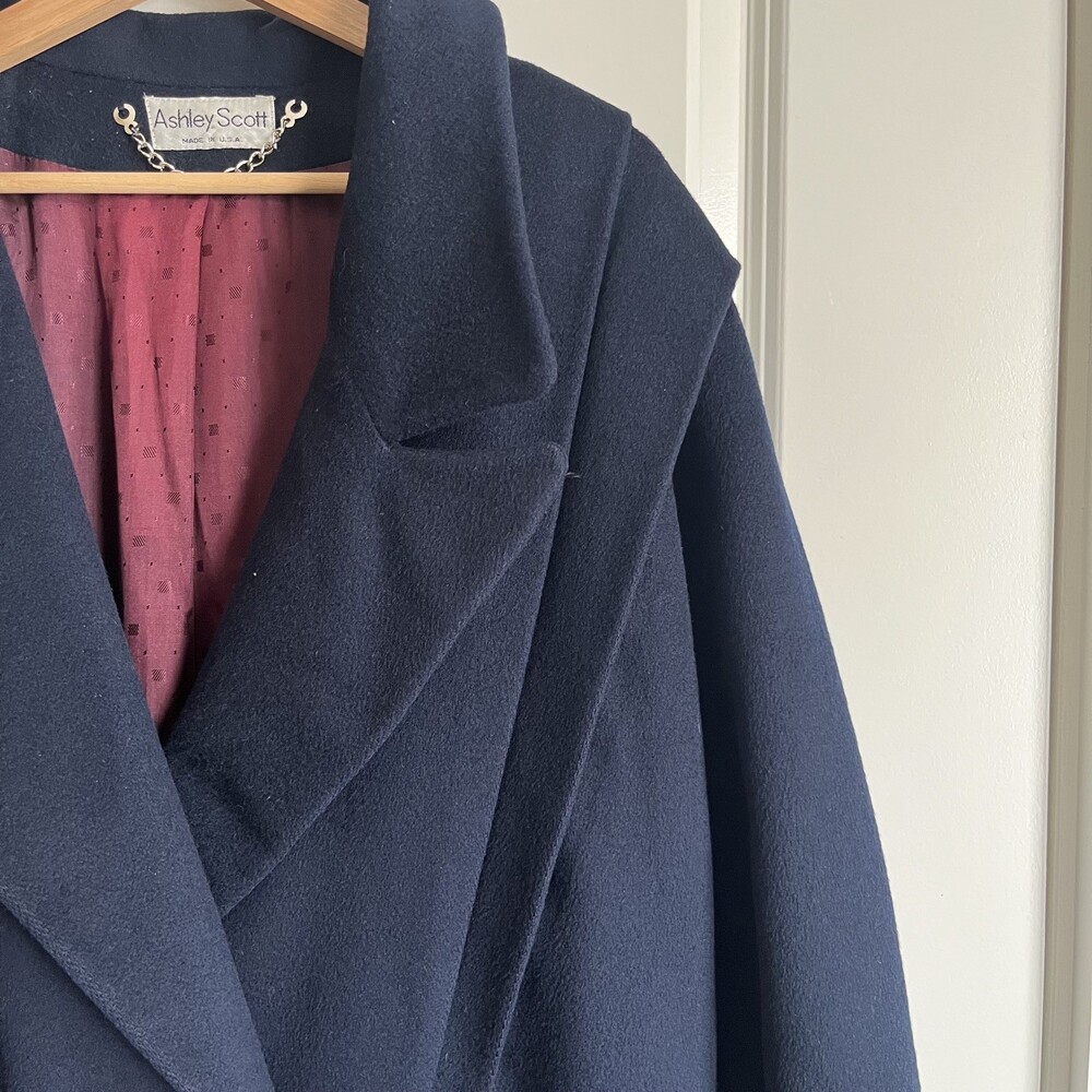VTG Ashley Scott Women’s M/L Navy Blue 100% Wool USA Maxi Long Coat 80s/90s EXC - Picture 3 of 12